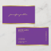 Elegant Paars Gold Handgeschreven script Moderne a Visitekaartje (Voorkant / Achterkant)