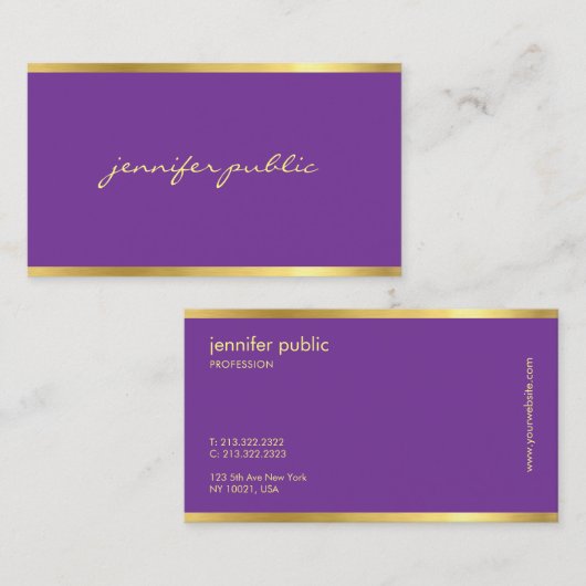 Elegant Paars Gold Handgeschreven script Moderne a Visitekaartje (Voorkant / Achterkant)