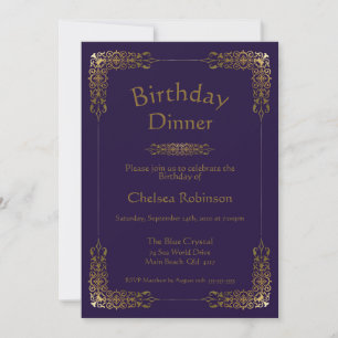 Elegant Paars Gold Lace Birthday Dinner Invite Kaart