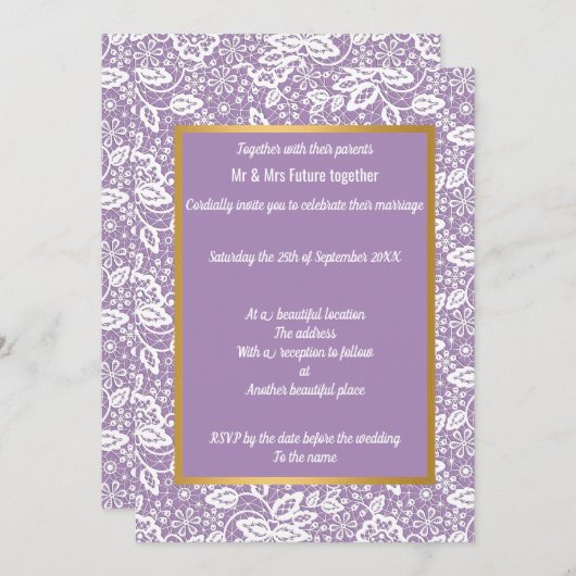 ELEGANT PAARS GOLD LACE WEDDING KAART (Voorkant / Achterkant)