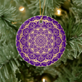Elegant Paars Gold Mandala Boho Chic Flower Keramisch Ornament