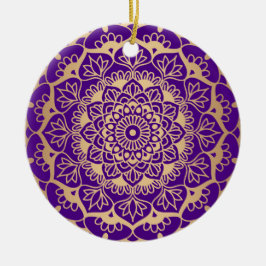 Elegant Paars Gold Mandala Boho Chic Flower Keramisch Ornament