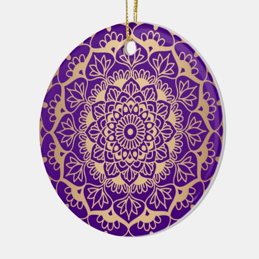 Elegant Paars Gold Mandala Boho Chic Flower Keramisch Ornament (Links)