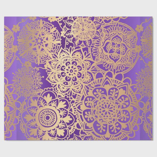 Elegant Paars Gold Mandala Pattern Cadeaupapier (Vlak)