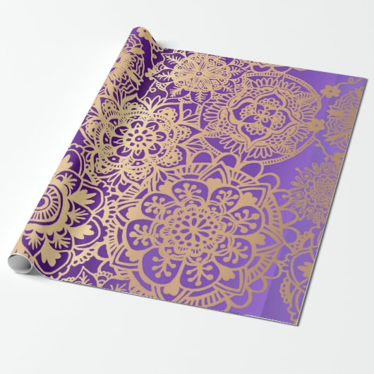Elegant Paars Gold Mandala Pattern Cadeaupapier (Uitgerold)