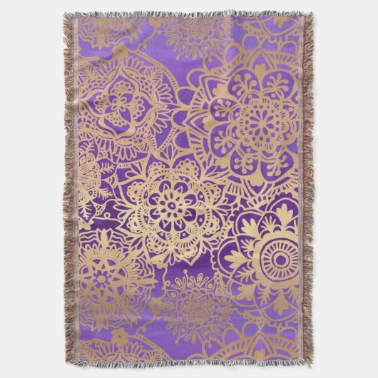 Elegant Paars Gold Mandala Pattern Deken (Voorkant Verticaal)