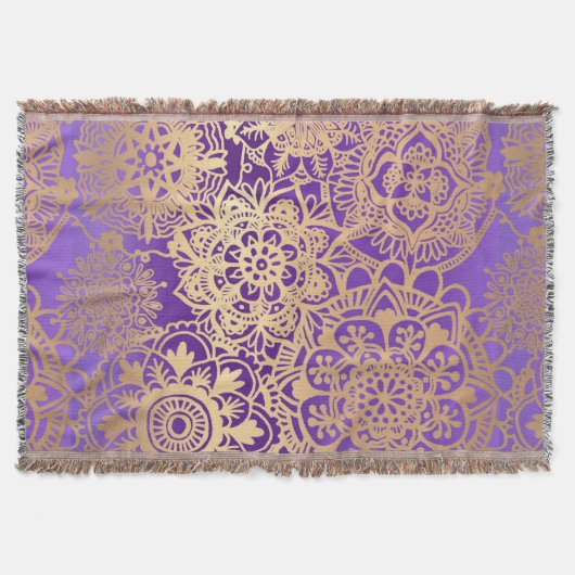Elegant Paars Gold Mandala Pattern Deken (Voorkant)