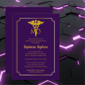 Elegant Paars| Gold MD Physician Graduparty Kaart