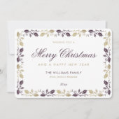 Elegant Paars Gold Merry Happy Nieuwjaar Feestdagenkaart (Voorkant)