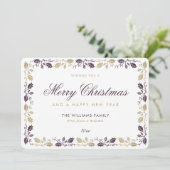 Elegant Paars Gold Merry Happy Nieuwjaar Feestdagenkaart (Staand voorkant)