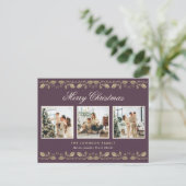 Elegant Paars Gold Photo Merry Kerstry Feestdagenkaart (Staand voorkant)