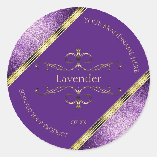 Elegant Paars Gold Product Labels Glitter Borders (Voorkant)