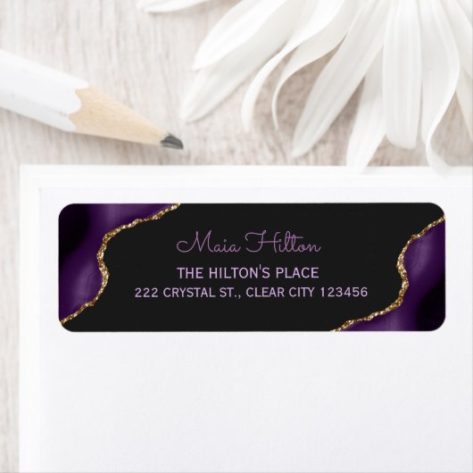 Elegant Paars Gold Return Address Label (Insitu)