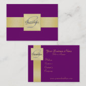 Elegant Paars Gold Ribbon Monogram Visitekaartje (Voorkant / Achterkant)