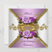 Elegant Paars Gold Rozen Birthday Party Kaart (Voorkant)