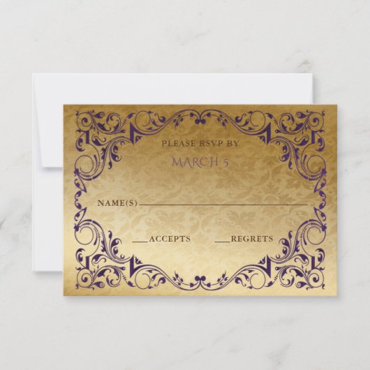 Elegant  Paars Gold RSVP-kaart RSVP Kaartje (Voorkant)