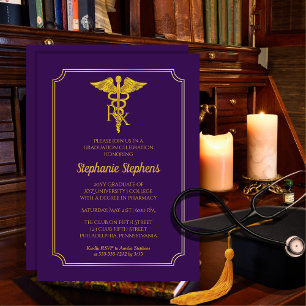 Elegant Paars Gold Rx Pharmacy Graduy Party Kaart