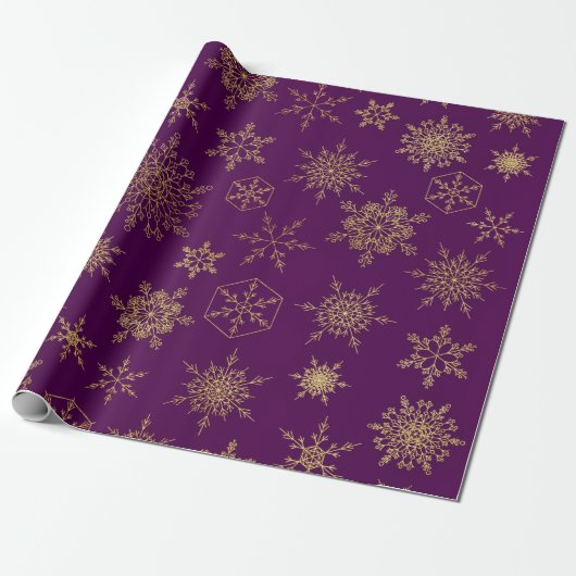 Elegant Paars Gold Snowflakes Pattern Wrapping Pa Cadeaupapier (Uitgerold)