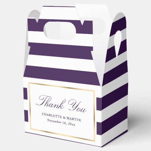 Elegant Paars Gold Stripes Weddenschap Hartelijk d Bedankdoosjes (Geopend)