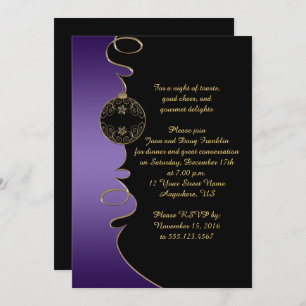 Elegant Paars Gold Swirls Black Kerstparty Kaart