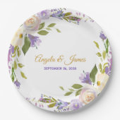 Elegant Paars Gold Waterverf Floral Wedding Papieren Bordje (Voorkant)