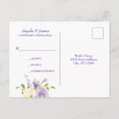 Elegant Paars Gold Waterverf Floral Wedding RSVP Uitnodiging Briefkaart (Achterkant)
