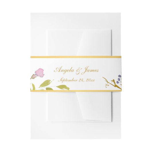 Elegant Paars Gold Waterverf Floral Wedding Uitnodigingen Wikkel (Voorkant Voorbeeld)