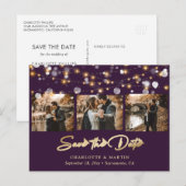 Elegant Paars Gold Wedding Photo Save the Date Aankondigingskaart (Voorkant / Achterkant)