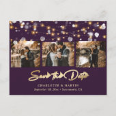 Elegant Paars Gold Wedding Photo Save the Date Aankondigingskaart (Voorkant)