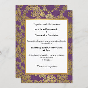 ELEGANT PAARS GOLD WHITE LACE WEDDING INVITATION KAART