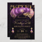 Elegant Paars & Gold Winter Baubles 21 september Kaart (Voorkant / Achterkant)