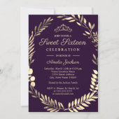 Elegant Paars Gold Wreath Sweet Sixteen Kaart (Voorkant)