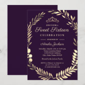 Elegant Paars Gold Wreath Sweet Sixteen Kaart (Voorkant / Achterkant)