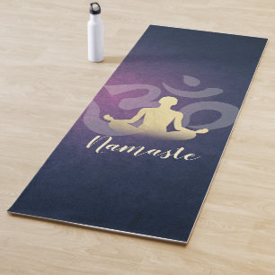 Elegant Paars Gold Yoga Meditation Pose om Symbol Yogamat