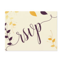 Elegant Paars Golden Leaves RSVP Invitation Post