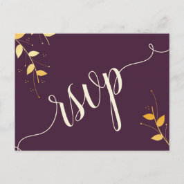 Elegant Paars Golden Leaves RSVP Invitation Post Uitnodiging Briefkaart