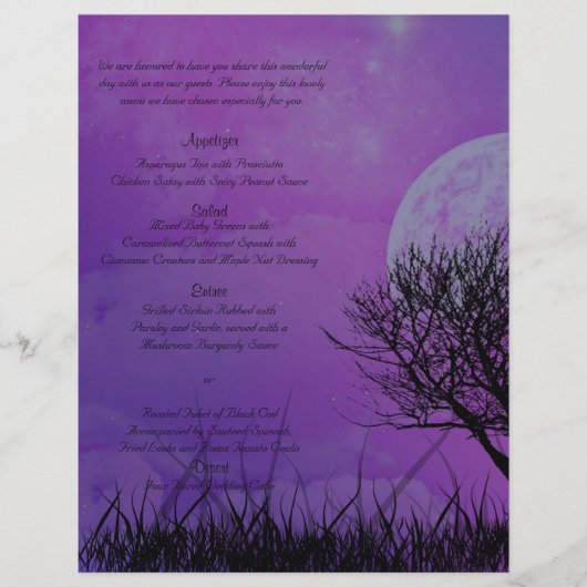Elegant Paars Gothic Night Posh Wedding Menu (Voorkant)