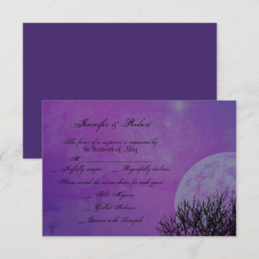 Elegant Paars Gothic Posh Wedding Response Card RSVP Kaartje (Voorkant / Achterkant)