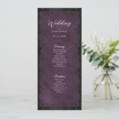 Elegant paars gotisch huwelijksprogramma menu (Staand voorkant)