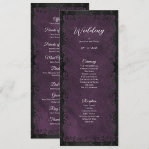 Elegant paars gotisch huwelijksprogramma menu
