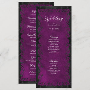 Elegant paars gotisch huwelijksprogramma menu