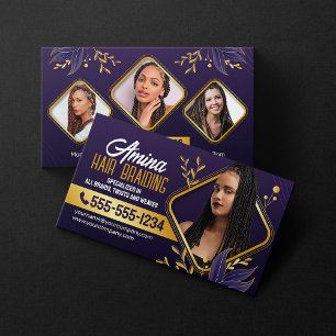 Elegant Paars & Goud Afrikaans Vlechten Foto Visitekaartje