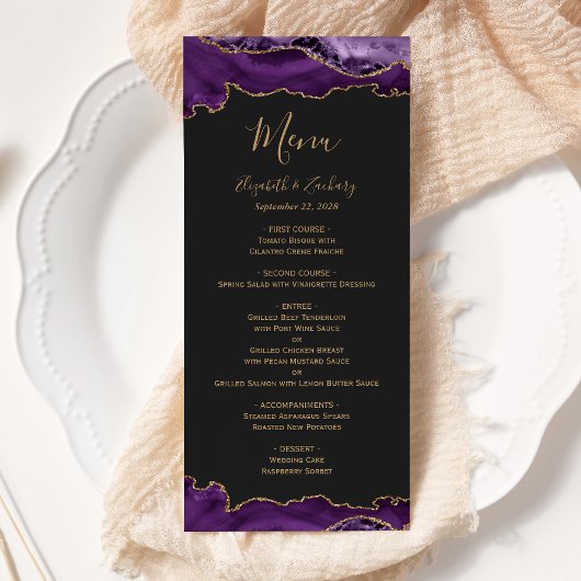 Elegant Paars Goud Agaat Donkere Bruiloft Menu