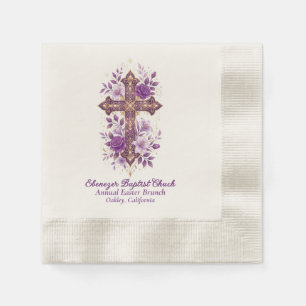 Elegant Paars Goud Aquarel Bloemenkruis Servet