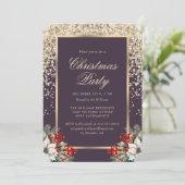 Elegant Paars Goud Botanisch Kerstfeest Kaart (Staand voorkant)