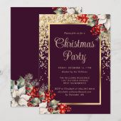 Elegant Paars Goud Botanisch Kerstfeest Kaart (Voorkant / Achterkant)
