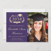 Elegant Paars Goud Foto Universiteit Afstuderen Aankondiging (Voorkant)
