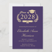 Elegant Paars Goud Foto Universiteit Afstuderen Aankondiging (Voorkant)