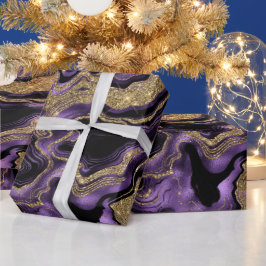 Elegant Paars & Goud Glitter Agate Verjaardag Cadeaupapier