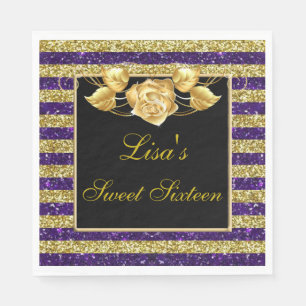 Elegant Paars Goud Glitter Gouden Roos Sweet 16 Servet